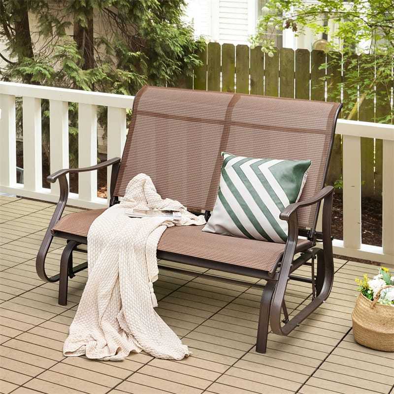 2-Person Outdoor Glider Bench with Steel Frame, Breathable Fabric & High Back, 660lbs Capacity Patio Swing Glider Loveseat for Backyard Poolside Porch