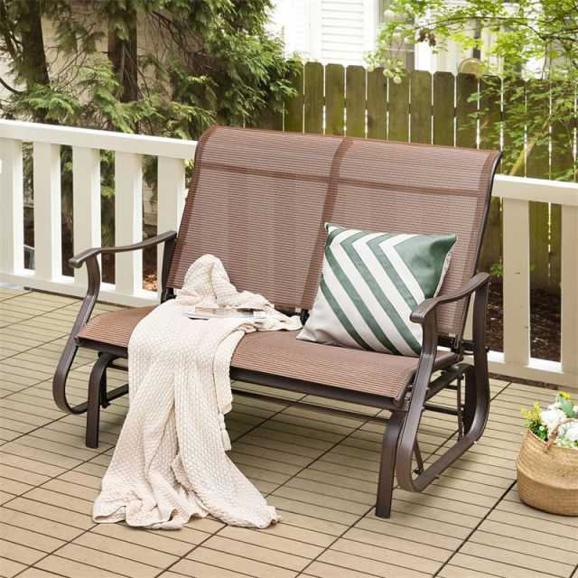 2-Person Outdoor Glider Bench with Steel Frame, Breathable Fabric & High Back, 660lbs Capacity Patio Swing Glider Loveseat for Backyard Poolside Porch