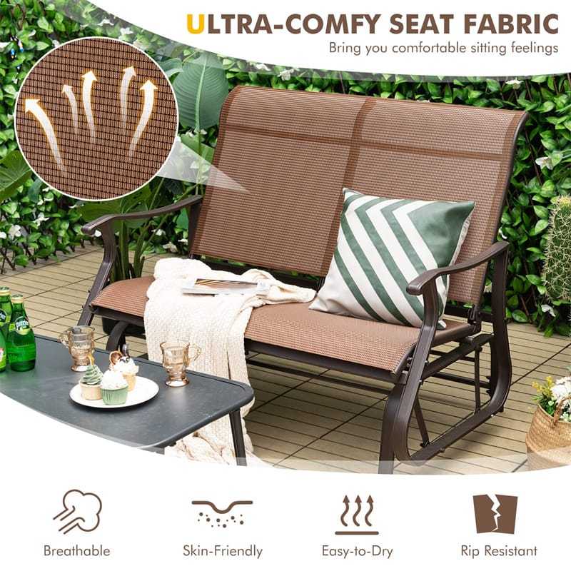 2-Person Outdoor Glider Bench with Steel Frame, Breathable Fabric & High Back, 660lbs Capacity Patio Swing Glider Loveseat for Backyard Poolside Porch