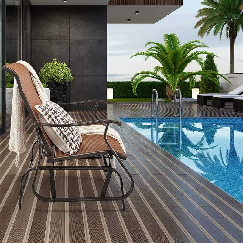 2-Person Outdoor Glider Bench with Steel Frame, Breathable Fabric & High Back, 660lbs Capacity Patio Swing Glider Loveseat for Backyard Poolside Porch