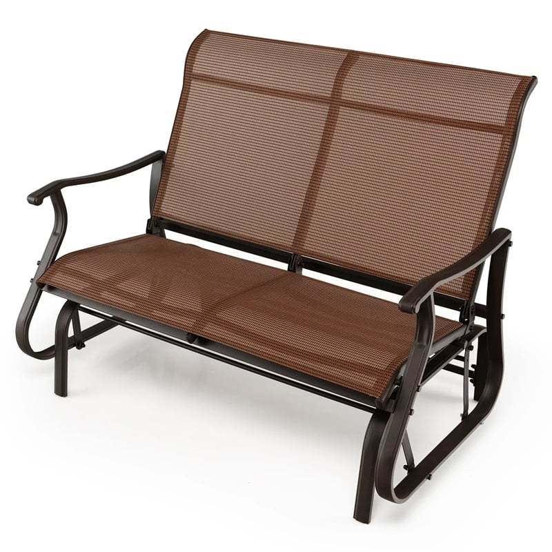 2-Person Outdoor Glider Bench with Steel Frame, Breathable Fabric & High Back, 660lbs Capacity Patio Swing Glider Loveseat for Backyard Poolside Porch