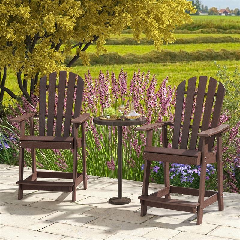 Outdoor HDPE Bar Stool, Tall Adirondack Chair with Armrest & Footrest, Weather-Resistant 47" Counter Height Barstool for Poolside, Patio Garden