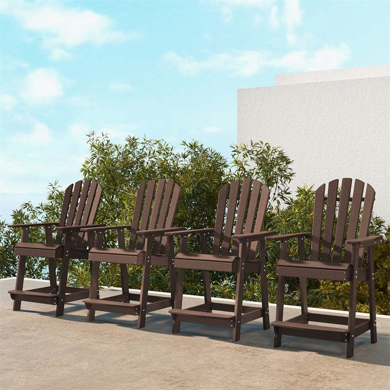 Outdoor HDPE Bar Stool, Tall Adirondack Chair with Armrest & Footrest, Weather-Resistant 47" Counter Height Barstool for Poolside, Patio Garden