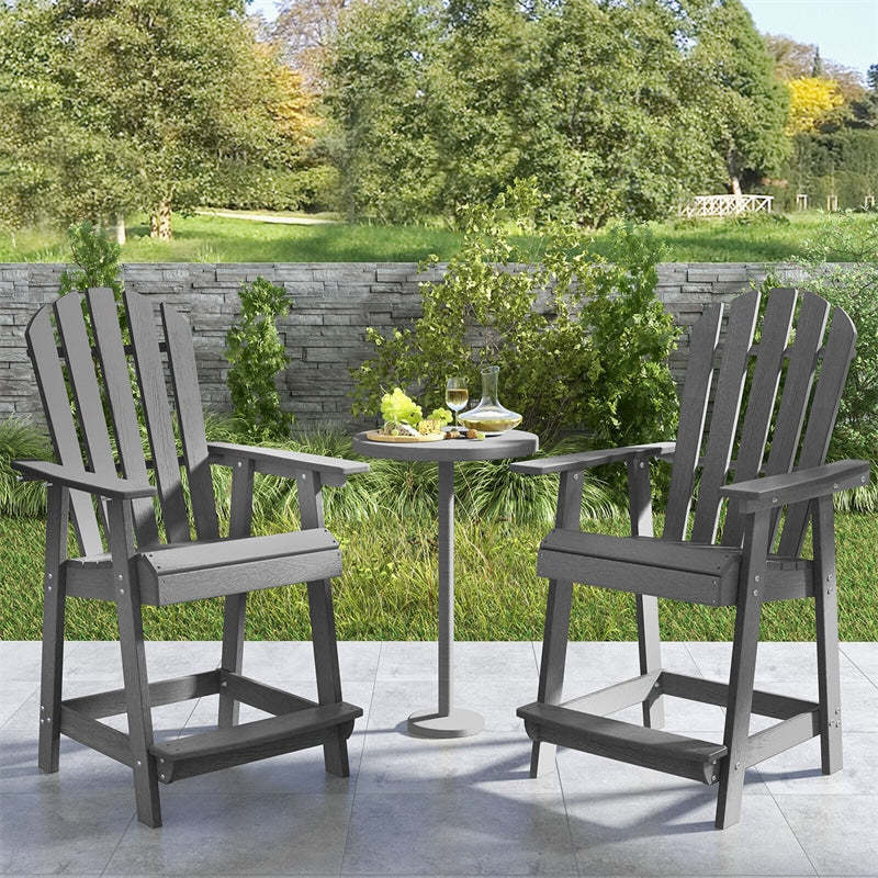 Outdoor HDPE Bar Stool, Tall Adirondack Chair with Armrest & Footrest, Weather-Resistant 47" Counter Height Barstool for Poolside, Patio Garden