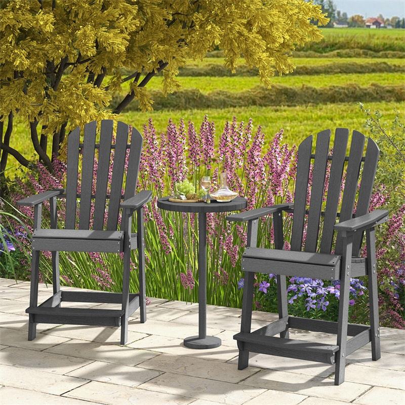 Outdoor HDPE Bar Stool, Tall Adirondack Chair with Armrest & Footrest, Weather-Resistant 47" Counter Height Barstool for Poolside, Patio Garden