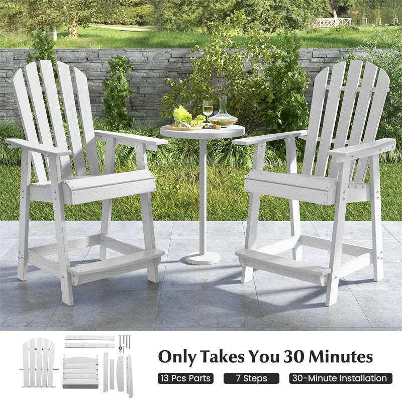 Outdoor HDPE Bar Stools Set of 2, 47" Tall Adirondack Chairs with Armrest & Footrest, All-Weather Counter Height Barstools for Poolside, Garden