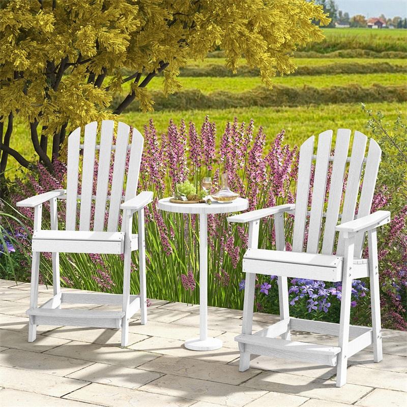 Outdoor HDPE Bar Stools Set of 2, 47" Tall Adirondack Chairs with Armrest & Footrest, All-Weather Counter Height Barstools for Poolside, Garden