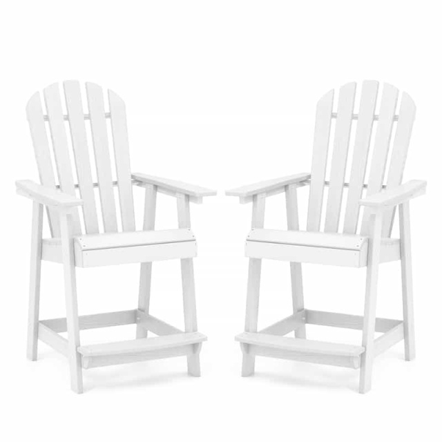 Outdoor HDPE Bar Stool, Tall Adirondack Chair with Armrest & Footrest, Weather-Resistant 47" Counter Height Barstool for Poolside, Patio Garden
