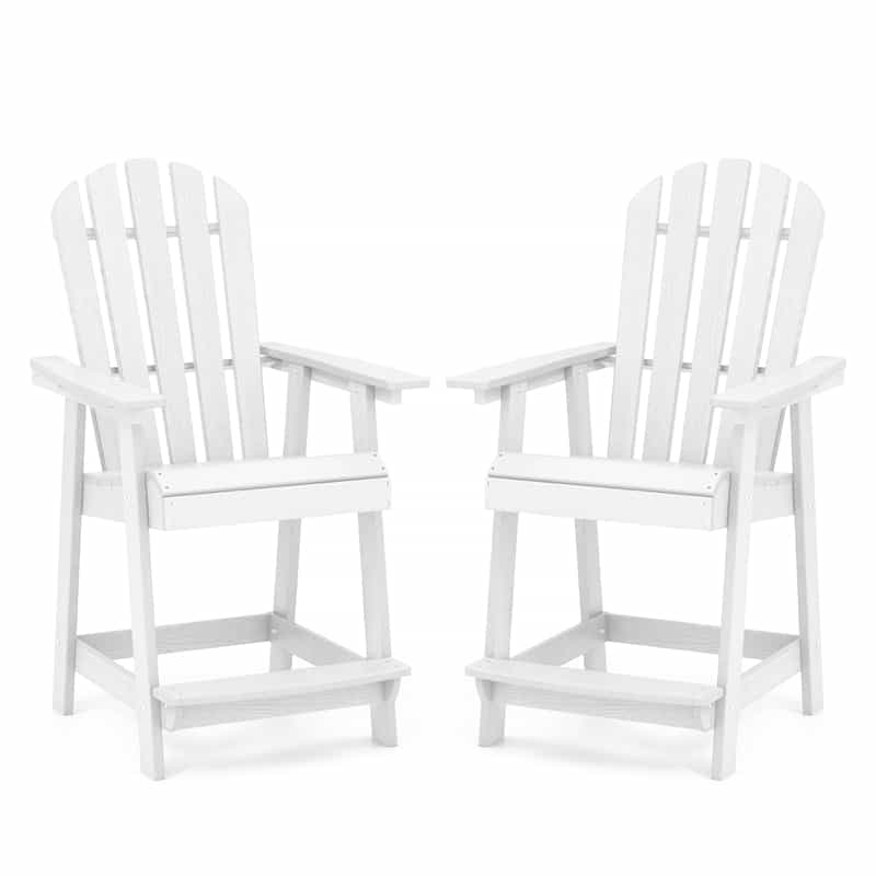 Outdoor HDPE Bar Stools Set of 2, 47" Tall Adirondack Chairs with Armrest & Footrest, All-Weather Counter Height Barstools for Poolside, Garden