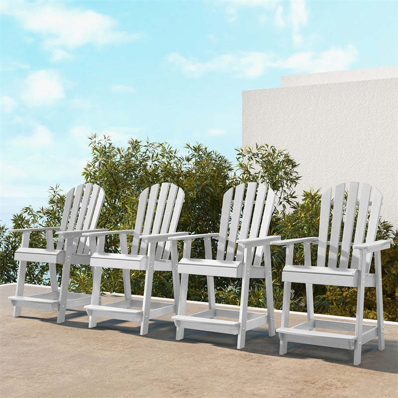 Outdoor HDPE Bar Stools Set of 2, 47" Tall Adirondack Chairs with Armrest & Footrest, All-Weather Counter Height Barstools for Poolside, Garden