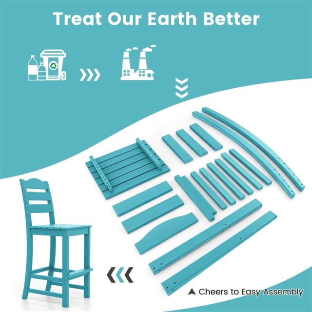 Outdoor HDPE Bar Stools Set of 2, 30" Tall All-Weather Patio Bar Chairs with Backrest & Footrest for Garden, Backyard, Easy Maintenance