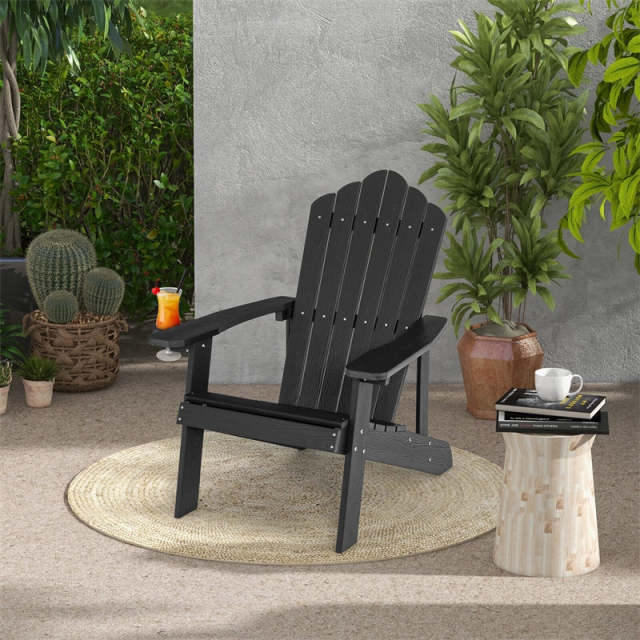 Outdoor HIPS Adirondack Chair, Weather Resistant Wood Fire Pit Chair with Hidden Cup Holder & 380 LBS Capacity for Patio, Backyard, Garden