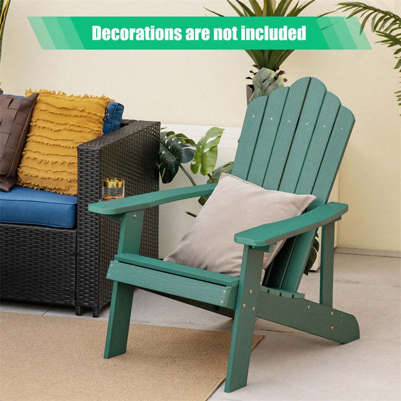 Outdoor HIPS Adirondack Chair, Weather Resistant Wood Fire Pit Chair with Hidden Cup Holder & 380 LBS Capacity for Patio, Backyard, Garden