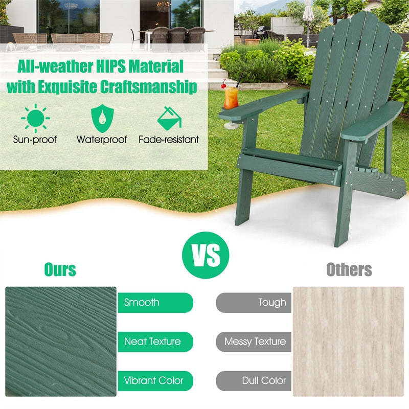 Outdoor HIPS Adirondack Chair, Weather Resistant Wood Fire Pit Chair with Hidden Cup Holder & 380 LBS Capacity for Patio, Backyard, Garden