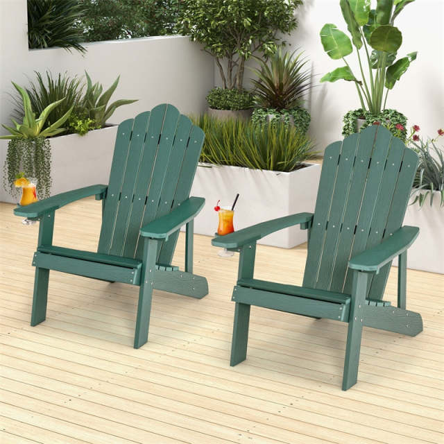 Outdoor HIPS Adirondack Chair, Weather Resistant Wood Fire Pit Chair with Hidden Cup Holder & 380 LBS Capacity for Patio, Backyard, Garden