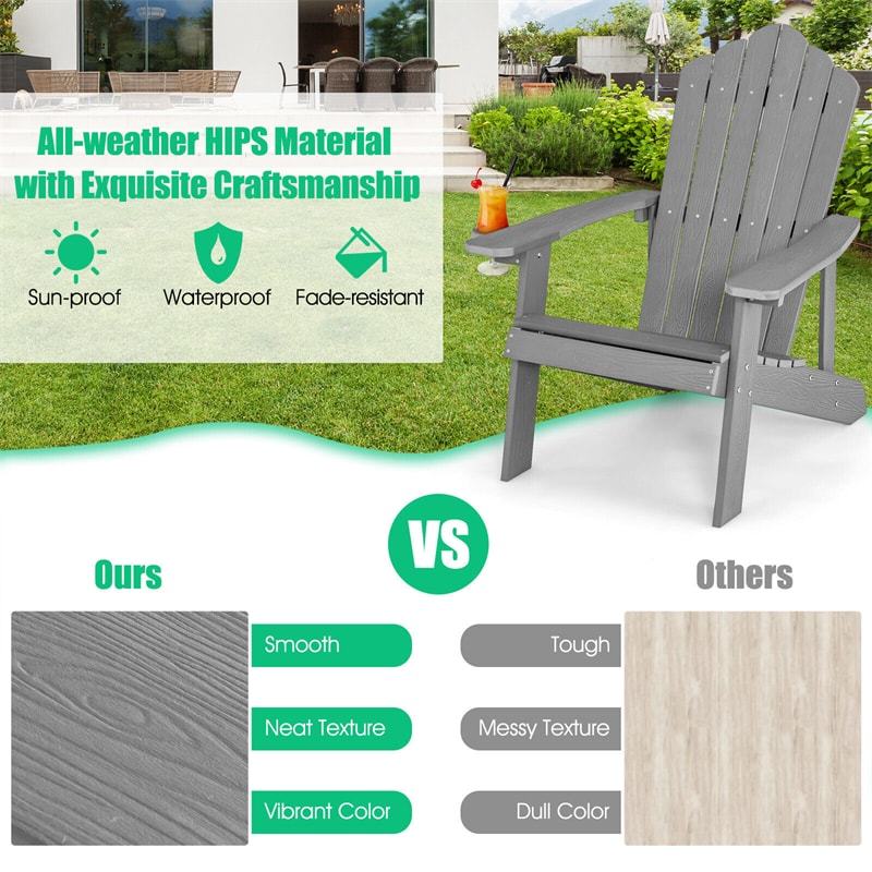 Outdoor HIPS Adirondack Chair, Weather Resistant Wood Fire Pit Chair with Hidden Cup Holder & 380 LBS Capacity for Patio, Backyard, Garden