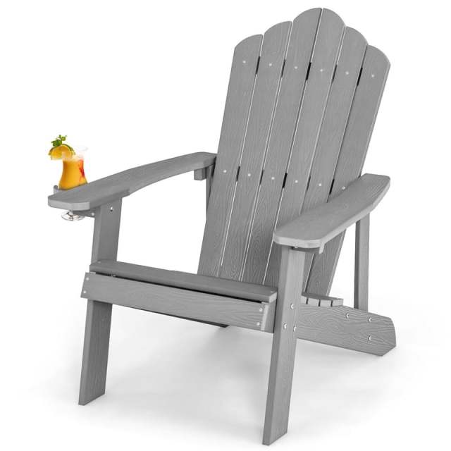 Outdoor HIPS Adirondack Chair, Weather Resistant Wood Fire Pit Chair with Hidden Cup Holder & 380 LBS Capacity for Patio, Backyard, Garden