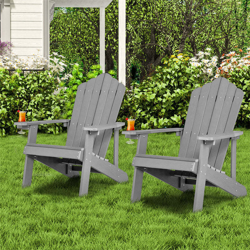 Outdoor HIPS Adirondack Chair, Weather Resistant Wood Fire Pit Chair with Hidden Cup Holder & 380 LBS Capacity for Patio, Backyard, Garden