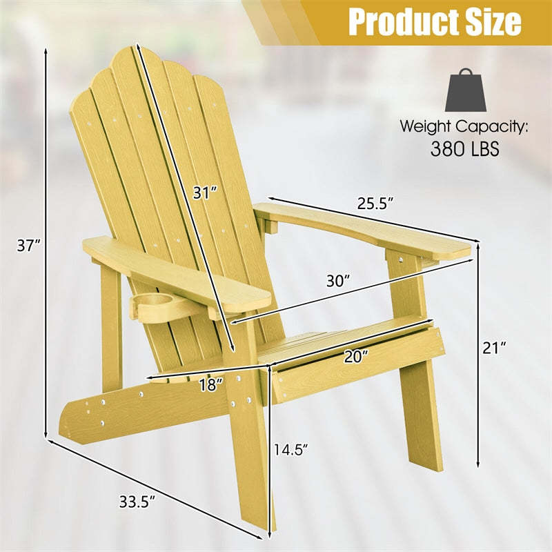 Outdoor HIPS Adirondack Chair, Weather Resistant Wood Fire Pit Chair with Hidden Cup Holder & 380 LBS Capacity for Patio, Backyard, Garden
