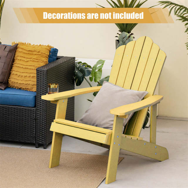 Outdoor HIPS Adirondack Chair, Weather Resistant Wood Fire Pit Chair with Hidden Cup Holder & 380 LBS Capacity for Patio, Backyard, Garden