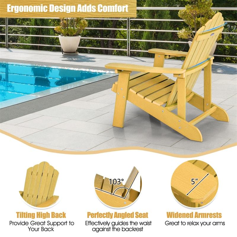 Outdoor HIPS Adirondack Chair, Weather Resistant Wood Fire Pit Chair with Hidden Cup Holder & 380 LBS Capacity for Patio, Backyard, Garden