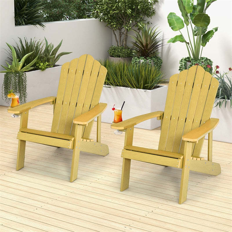 Outdoor HIPS Adirondack Chair, Weather Resistant Wood Fire Pit Chair with Hidden Cup Holder & 380 LBS Capacity for Patio, Backyard, Garden