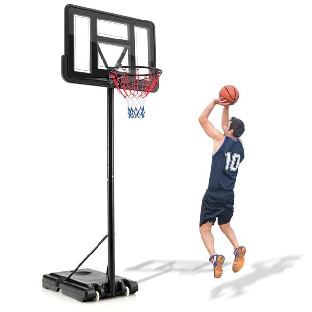 Portable Basketball Hoop 4.25-10FT Height Adjustable with 44" Shatterproof Backboard, All-Weather Basketball Goal System for Driveway, Kids & Adults