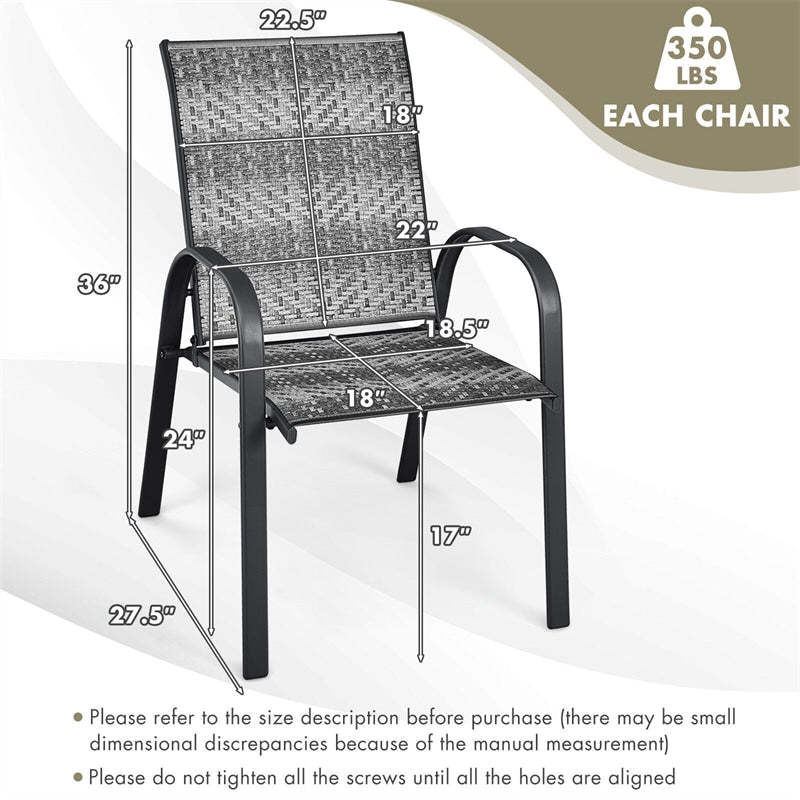 Outdoor Stackable Chairs Set of 6 PE Wicker Patio Dining Chairs with Armrest Sturdy Steel Frame & for Garden Yard Deck Lawn
