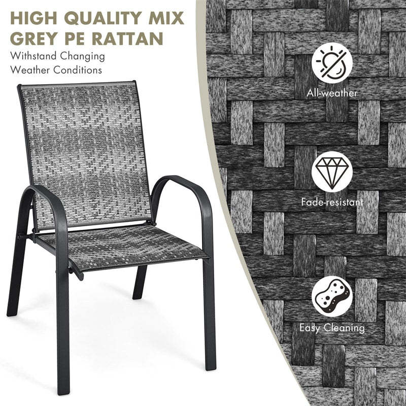 Outdoor Stackable Chairs Set of 6 PE Wicker Patio Dining Chairs with Armrest Sturdy Steel Frame & for Garden Yard Deck Lawn
