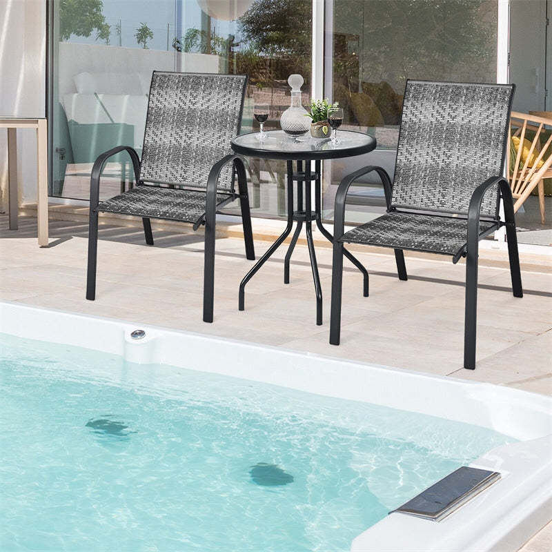 Outdoor Stackable Chairs Set of 6 PE Wicker Patio Dining Chairs with Armrest Sturdy Steel Frame & for Garden Yard Deck Lawn
