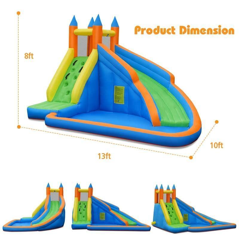 Inflatable Water Slide Mighty Bounce House Jumper Giant Bouncy Waterslide Park with Climbing Wall & Splash Pool for Kids Backyard Fun