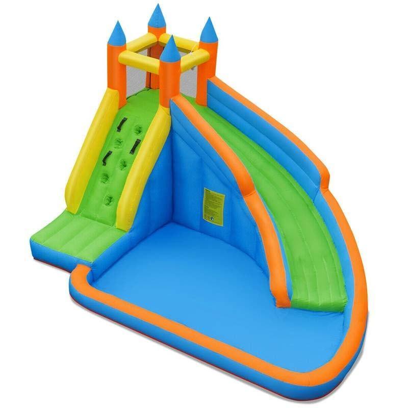 Inflatable Water Slide Mighty Bounce House Jumper Giant Bouncy Waterslide Park with Climbing Wall & Splash Pool for Kids Backyard Fun