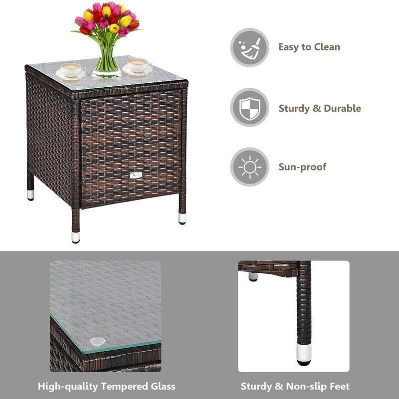 Bestoutdor 3 Piece Patio Rattan Furniture Set, Outdoor Wicker Bistro Set with Cushions & Glass Top Coffee Table for Garden, Porch, Lawn