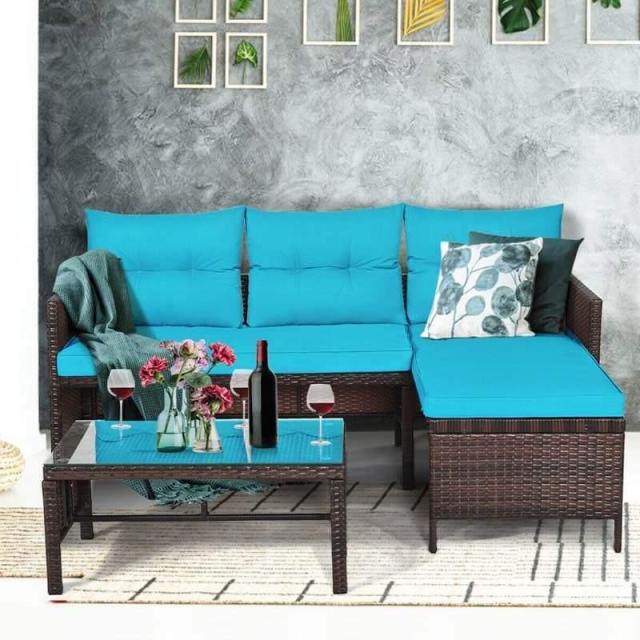 Bestoutdor 3 Pcs Outdoor PE Rattan Furniture Set Corner Sofa Set