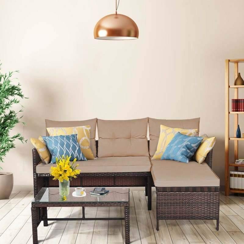 Bestoutdor 3 Pcs Outdoor PE Rattan Furniture Set Corner Sofa Set