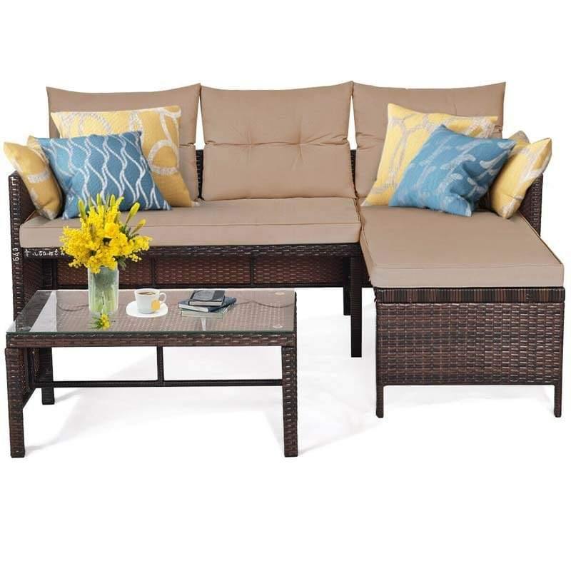 Bestoutdor 3 Pcs Outdoor PE Rattan Furniture Set Corner Sofa Set