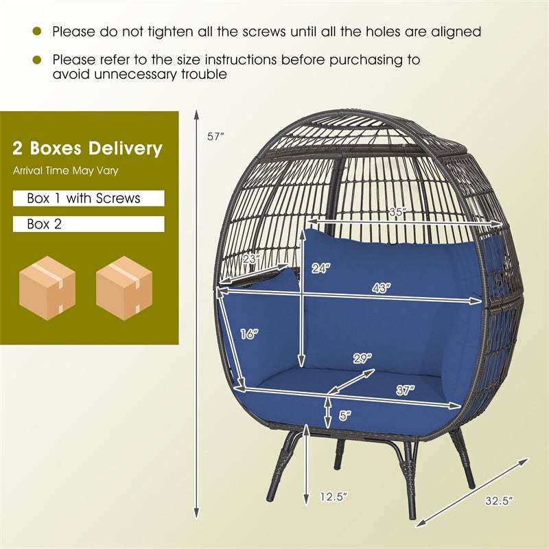 Oversized Wicker Egg Chair, Indoor/Outdoor PE Rattan Basket Lounge Chair with 4 Cushions, Steel Frame, 450LBS Capacity for Patio, Backyard