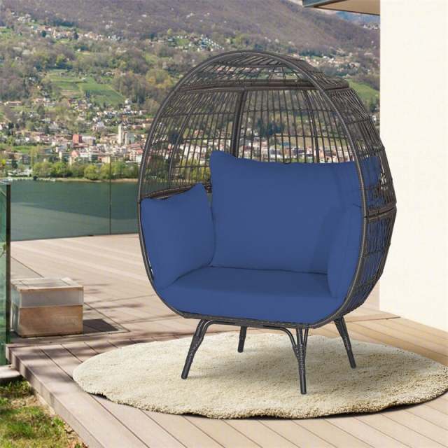 Oversized Wicker Egg Chair, Indoor/Outdoor PE Rattan Basket Lounge Chair with 4 Cushions, Steel Frame, 450LBS Capacity for Patio, Backyard