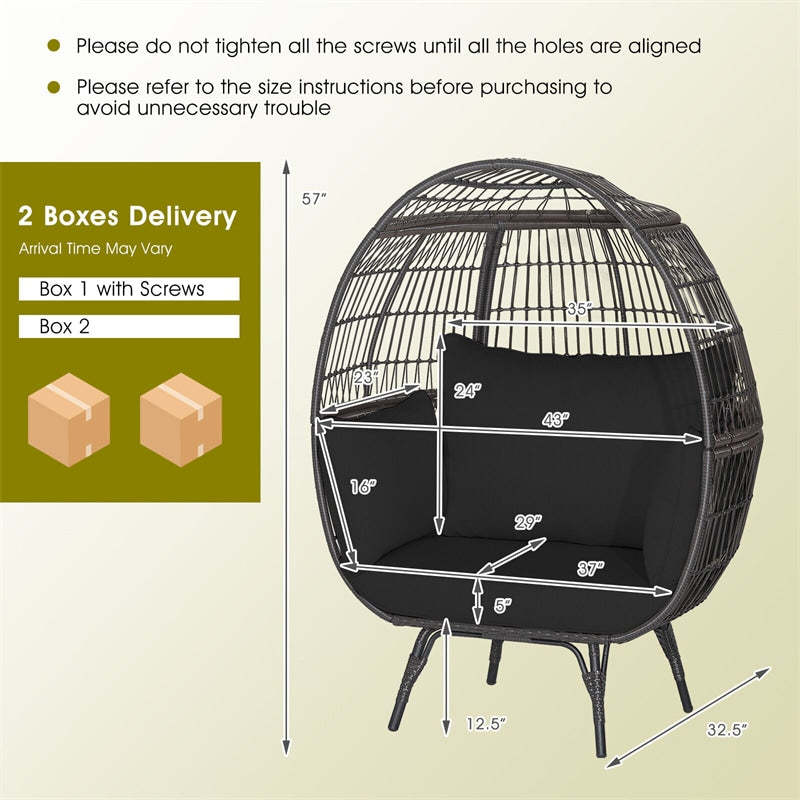 Oversized Wicker Egg Chair, Indoor/Outdoor PE Rattan Basket Lounge Chair with 4 Cushions, Steel Frame, 450LBS Capacity for Patio, Backyard