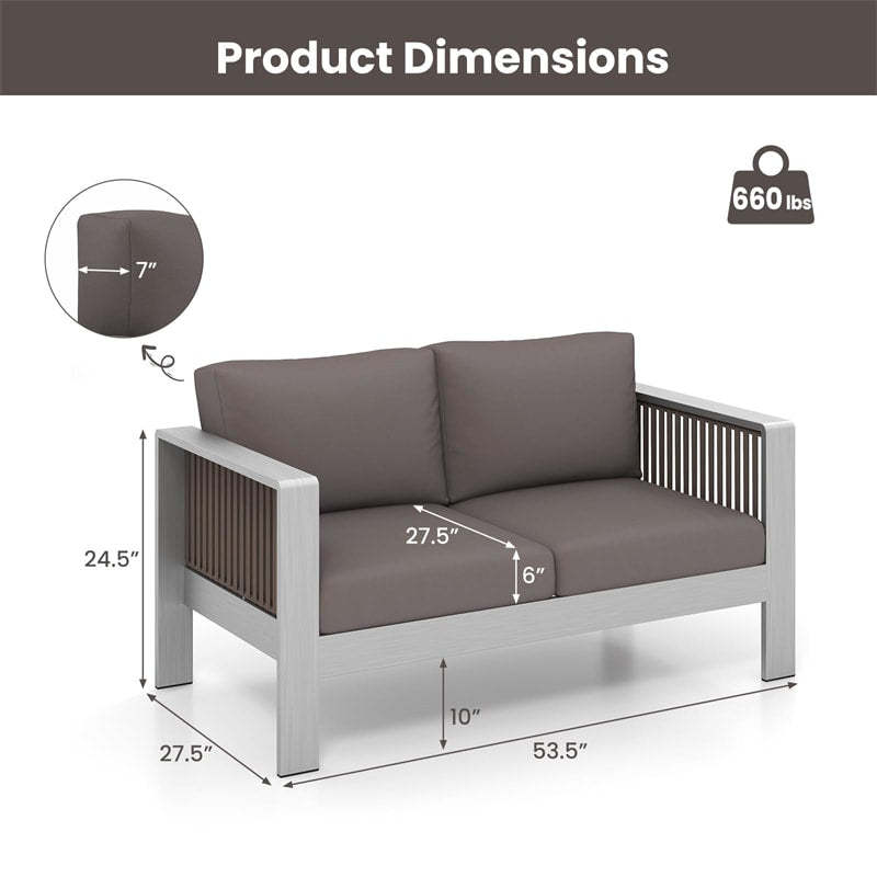 Patio Aluminum Loveseat Sofa Outdoor Lounge Furniture Outside 2 Seater Garden Sofa with Thick Back & Seat Cushions