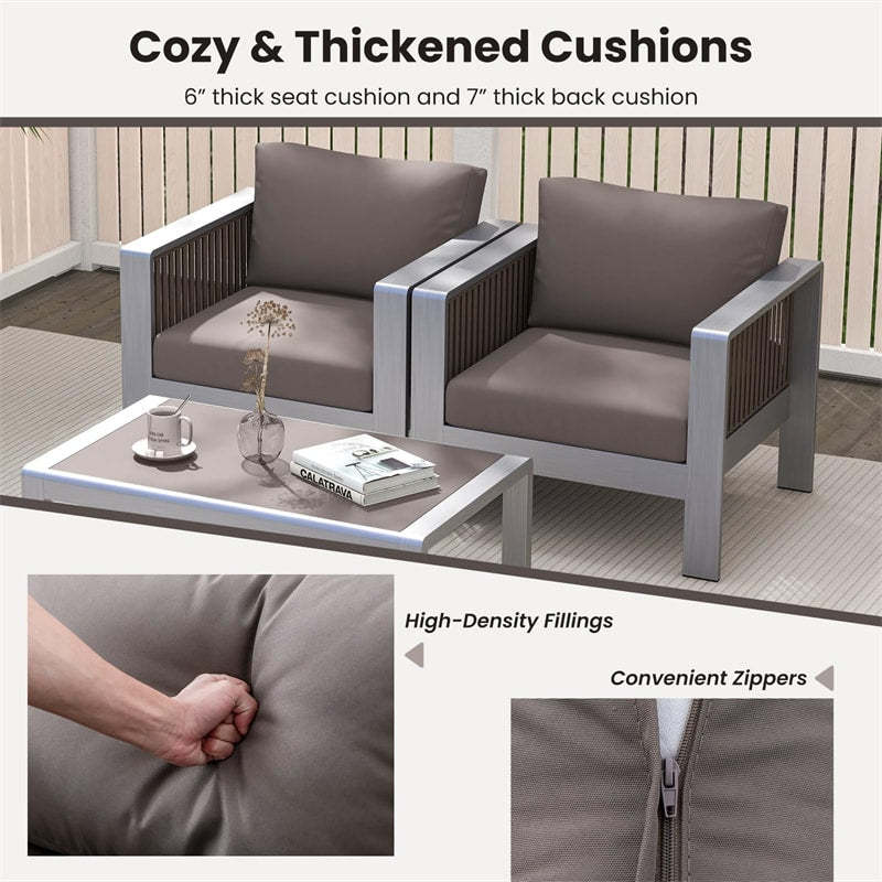 Patio Aluminum Loveseat Sofa Outdoor Lounge Furniture Outside 2 Seater Garden Sofa with Thick Back & Seat Cushions