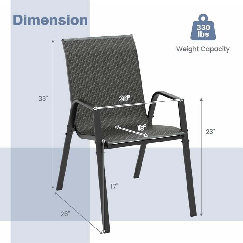 Patio Rattan Chairs Set of 4 Stackable Outdoor Dining Chairs with Wicker Woven Backrest & Seat, Heavy-Duty Metal Frame
