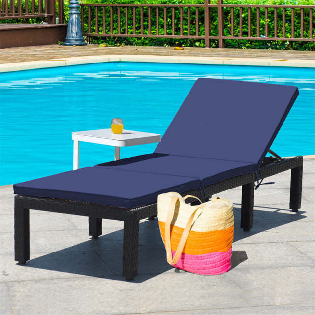Patio Rattan Lounge Chair with Cushions & Set of 2 Cushion Covers, Adjustable Backrest Outdoor Chaise Lounge Sun Lounger for Poolside