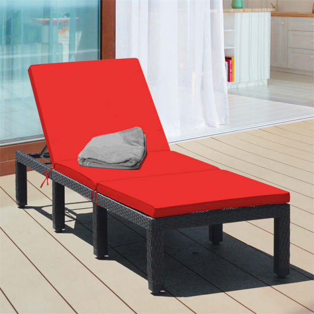 Patio Rattan Lounge Chair with Cushions & Set of 2 Cushion Covers, Adjustable Backrest Outdoor Chaise Lounge Sun Lounger for Poolside