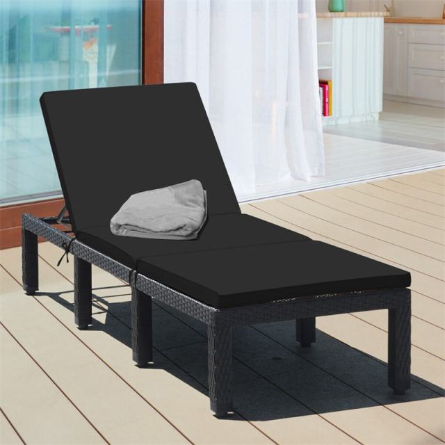 Patio Rattan Lounge Chair with Cushions & Set of 2 Cushion Covers, Adjustable Backrest Outdoor Chaise Lounge Sun Lounger for Poolside