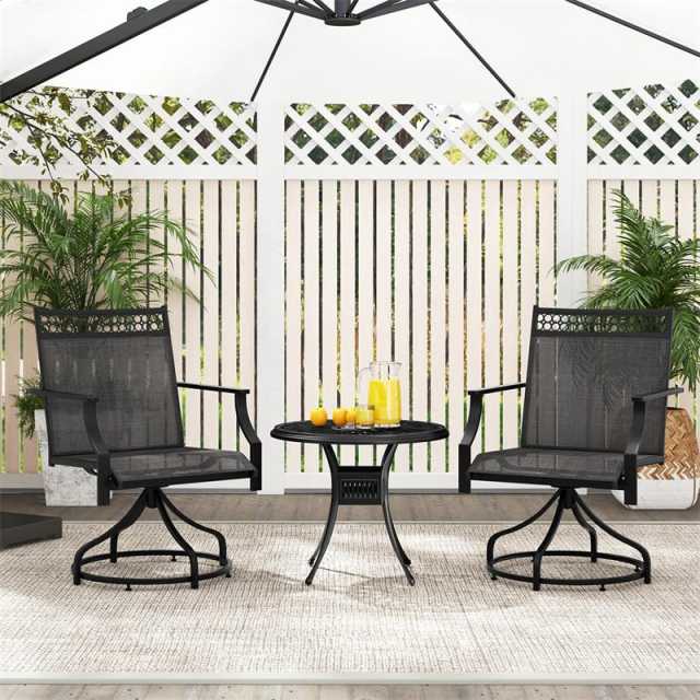 Patio Swivel Dining Chairs Set of 2 with Quick-Drying Fabric & Metal Frame, 360° Rotating Outdoor Chairs with Armrests for Backyard, Deck Garden
