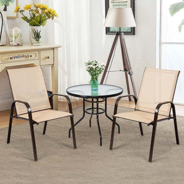 2PCS Steel Frame Sling Patio Chairs, High Back Outdoor Dining Chairs with Armrests & Breathable Quick-Drying Fabric for Backyard, Garden, Deck
