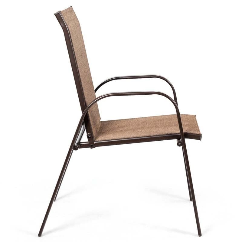 2PCS Steel Frame Sling Patio Chairs, High Back Outdoor Dining Chairs with Armrests & Breathable Quick-Drying Fabric for Backyard, Garden, Deck