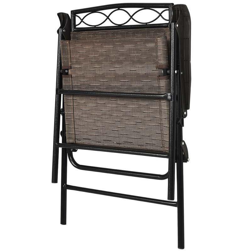 3 Piece Patio Bistro Set Outdoor Pub Dining Set Round Glass Table with 2 Folding Sling Chairs