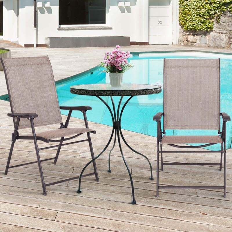 2 Pieces Patio Chairs Folding Sling Chairs Portable Lawn Chair with Armrest